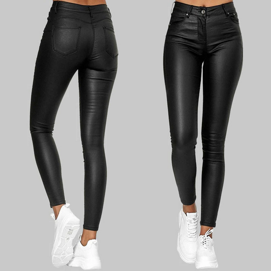 Slim Fit Leather Trousers - Pexav