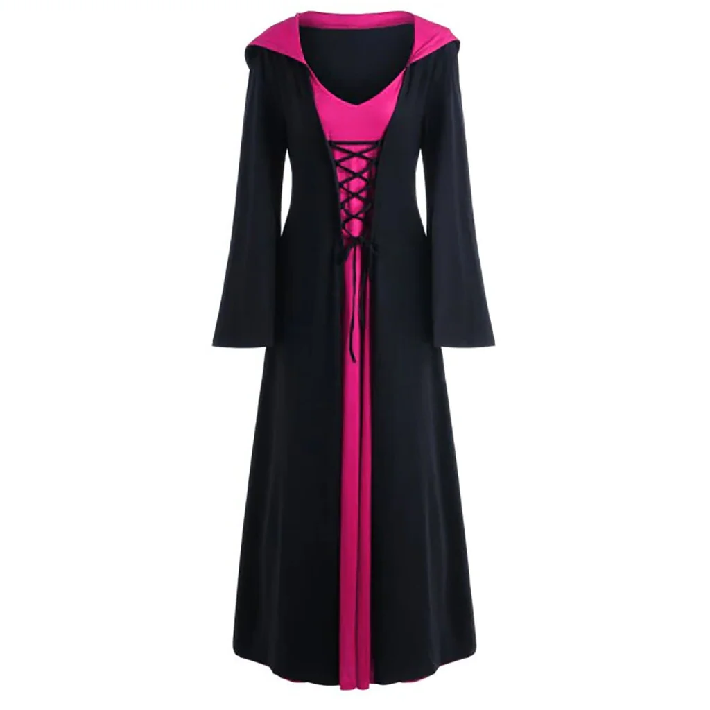 Gothic Witch Costume Dress for Women with Hooded Cape