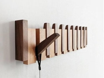 Sturdy Wood Entryway Coat Rack with Folding Hooks