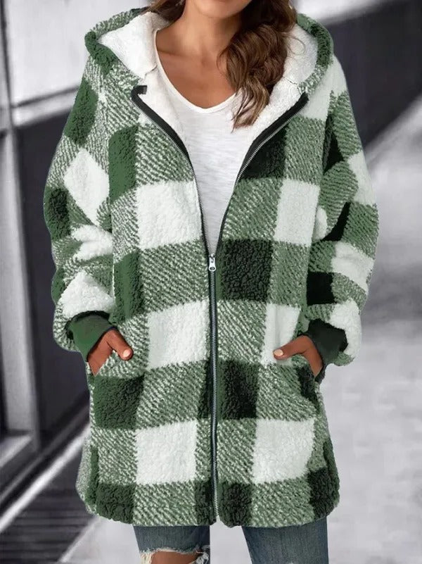 Large Plaid Hooded Coat for Women