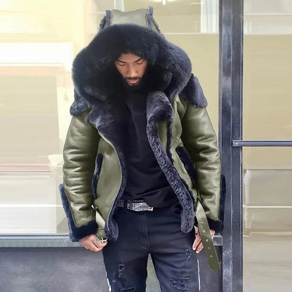 Warm Faux Leather Biker Jacket Men Winter Coat