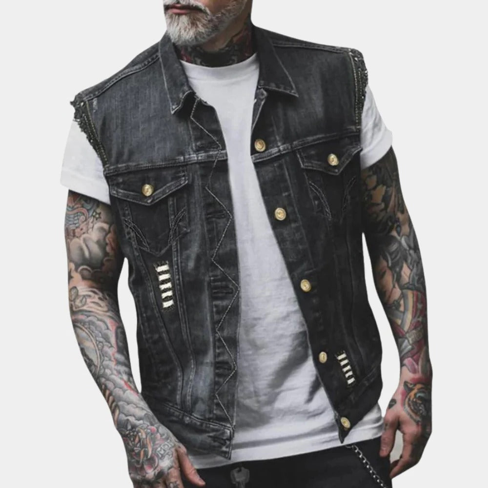 Classic Blue Jean Waistcoat For Guys - Pexav