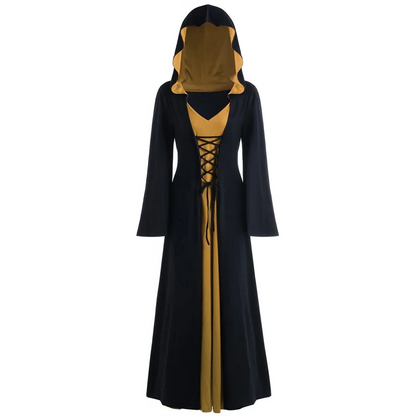 Gothic Witch Costume Dress for Women with Hooded Cape
