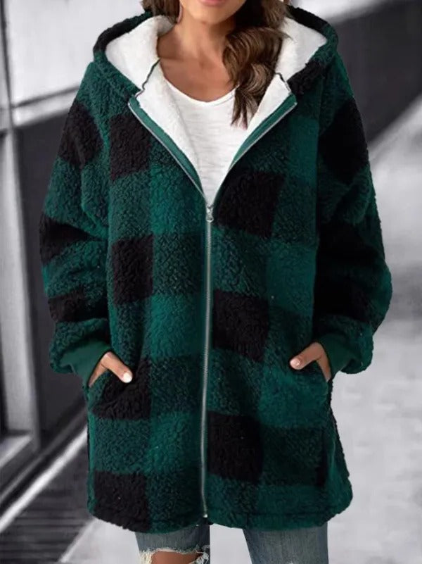 Large Plaid Hooded Coat for Women