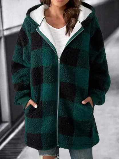 Large Plaid Hooded Coat for Women
