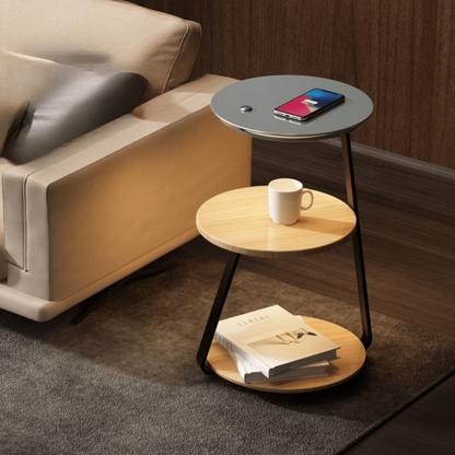 Bedside Table Lamp with Double Shelf and Soft Lighting