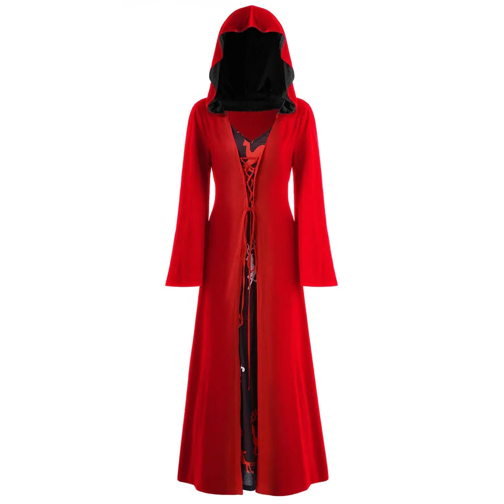 Gothic Witch Costume Dress for Women with Hooded Cape