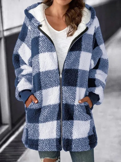 Large Plaid Hooded Coat for Women