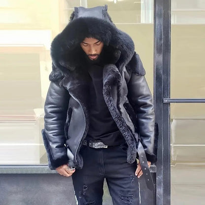 Warm Faux Leather Biker Jacket Men Winter Coat - Pexav