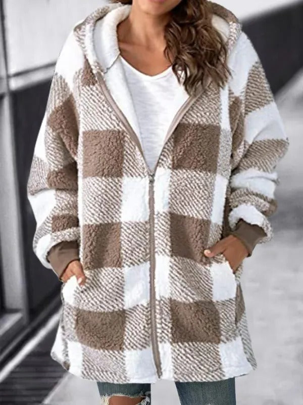 Large Plaid Hooded Coat for Women