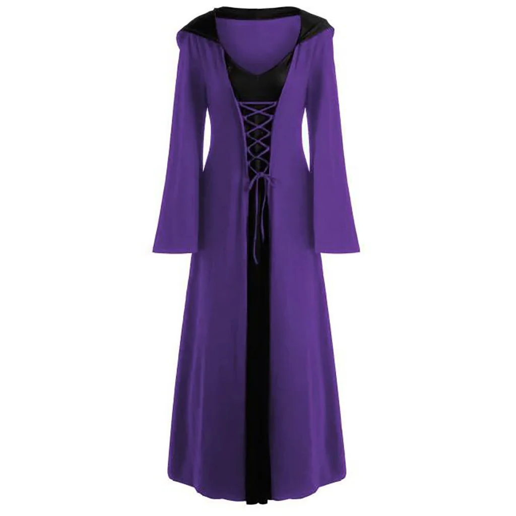 Gothic Witch Costume Dress for Women with Hooded Cape