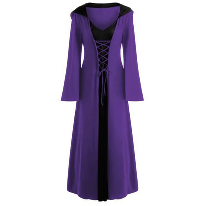 Gothic Witch Costume Dress for Women with Hooded Cape