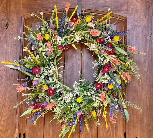 Colorful Floral Door Wreath Spring Wildflower Pattern - Pexav