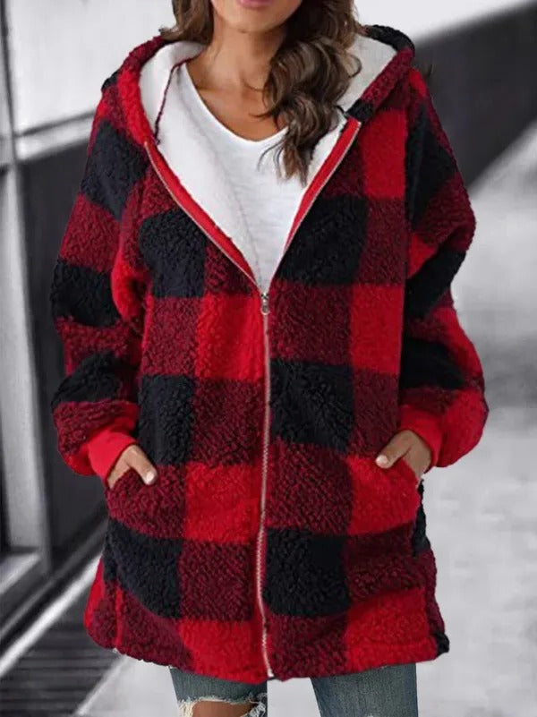Large Plaid Hooded Coat for Women