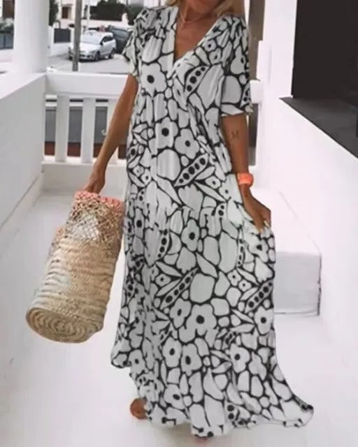 Casual Print Dress with Cap Sleeves