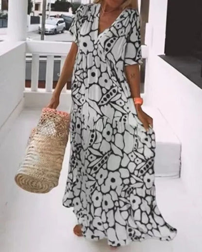 Casual Print Dress with Cap Sleeves