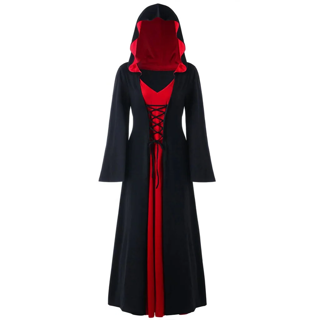 Gothic Witch Costume Dress for Women with Hooded Cape - Pexav