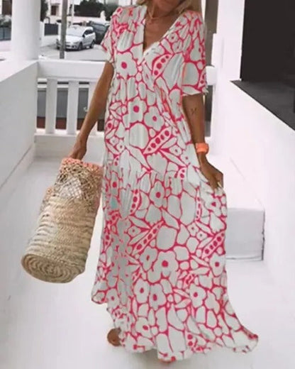 Casual Print Dress with Cap Sleeves