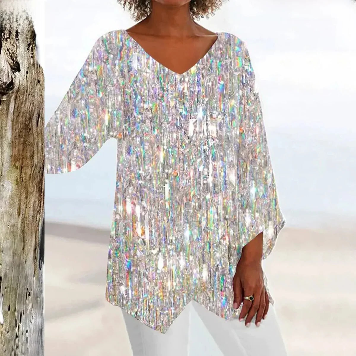 Classic Ladies V-Neck Fitted Blouse - Pexav