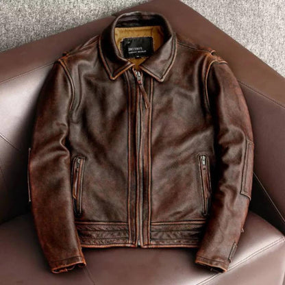 Classic Vintage Mens Leather Jacket - Pexav
