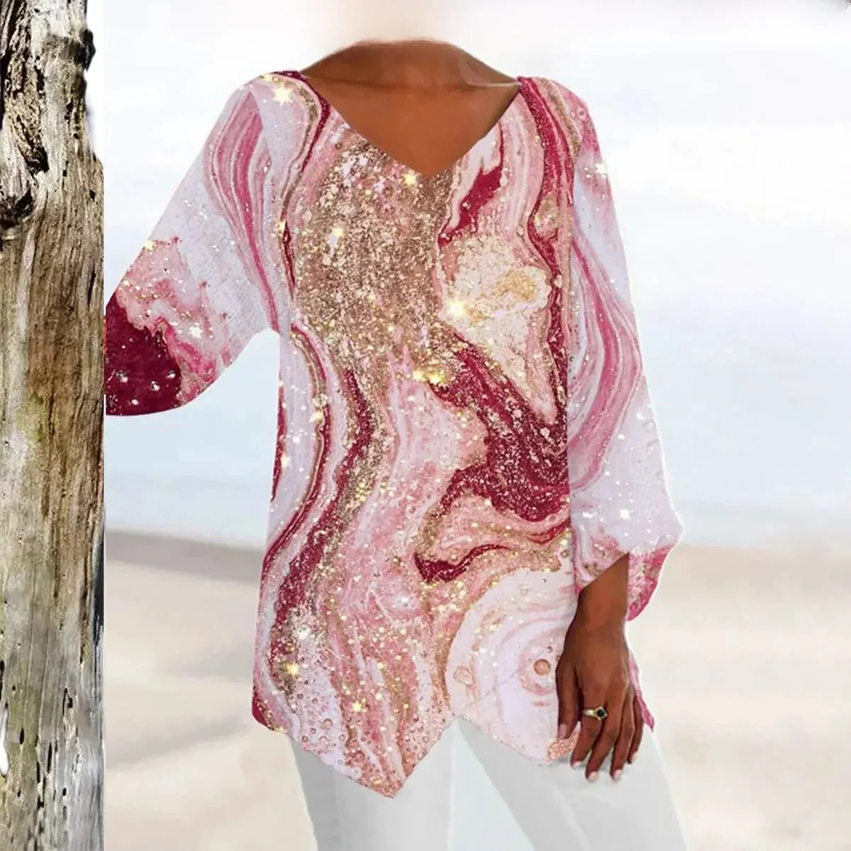 Classic Ladies V-Neck Fitted Blouse