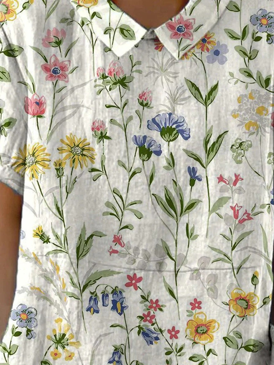 Relaxed Fit Floral Cotton Women's Shirt - Pexav