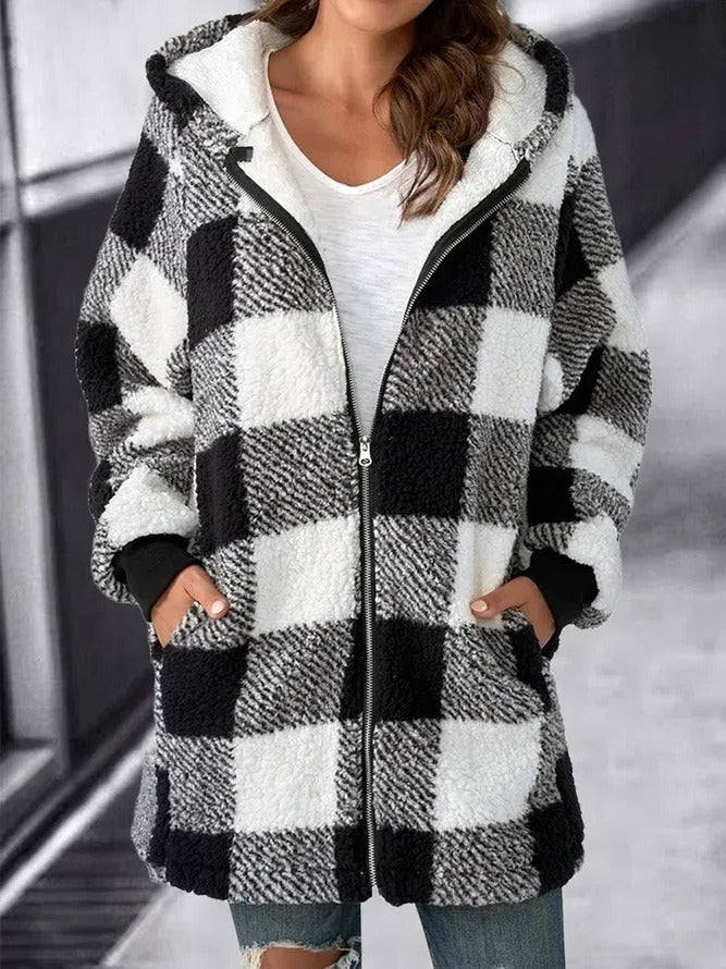 Large Plaid Hooded Coat for Women - Pexav