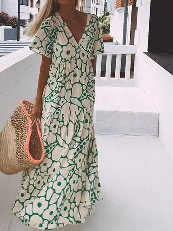 Casual Print Dress with Cap Sleeves