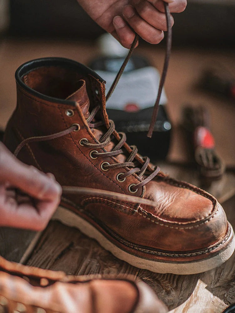 Premium Leather Lace Up Work Boots for Men