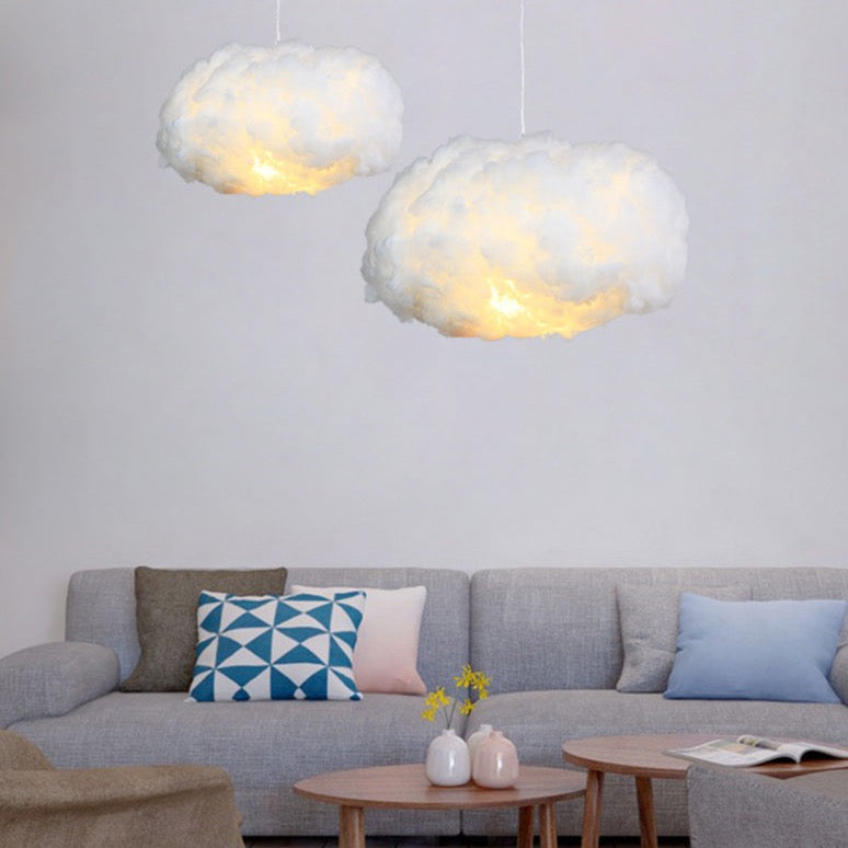 Airy White Cotton Pendant Light for Warm Glow - Pexav