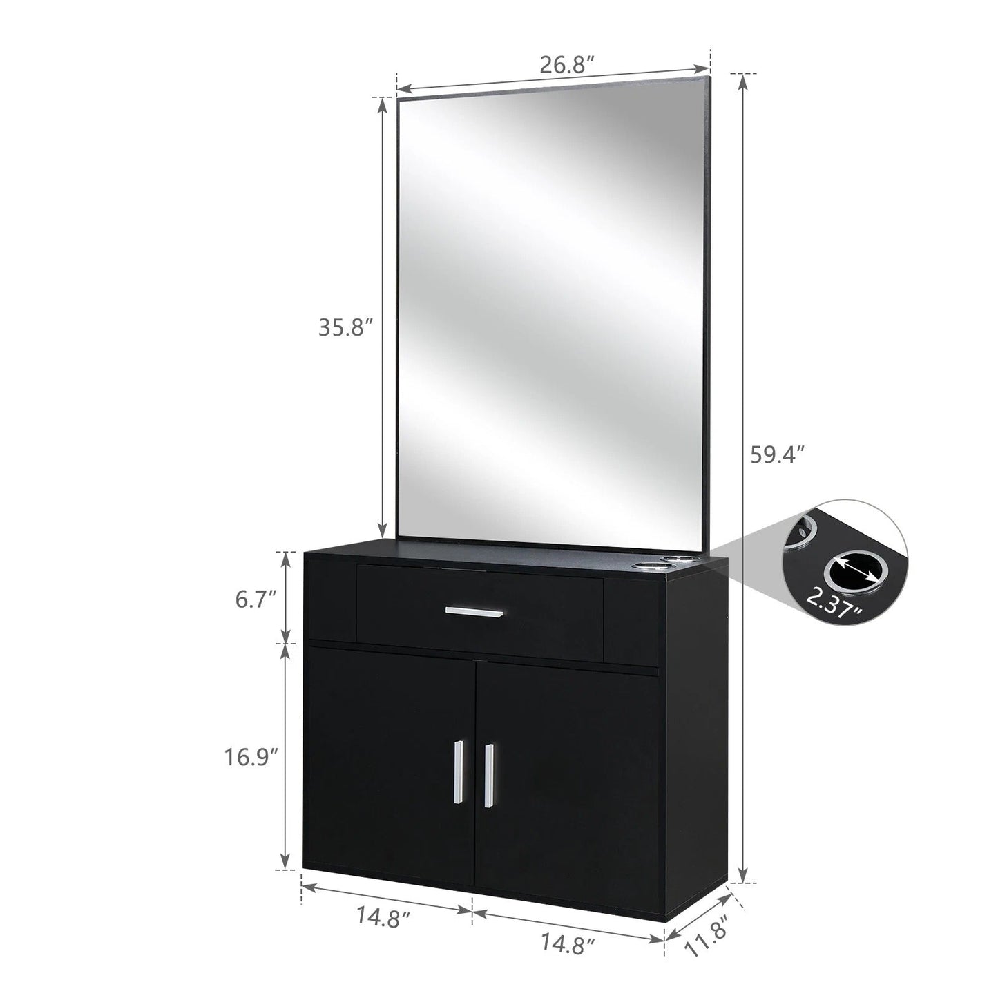 Space Saving Salon Storage Cabinet with Mirror