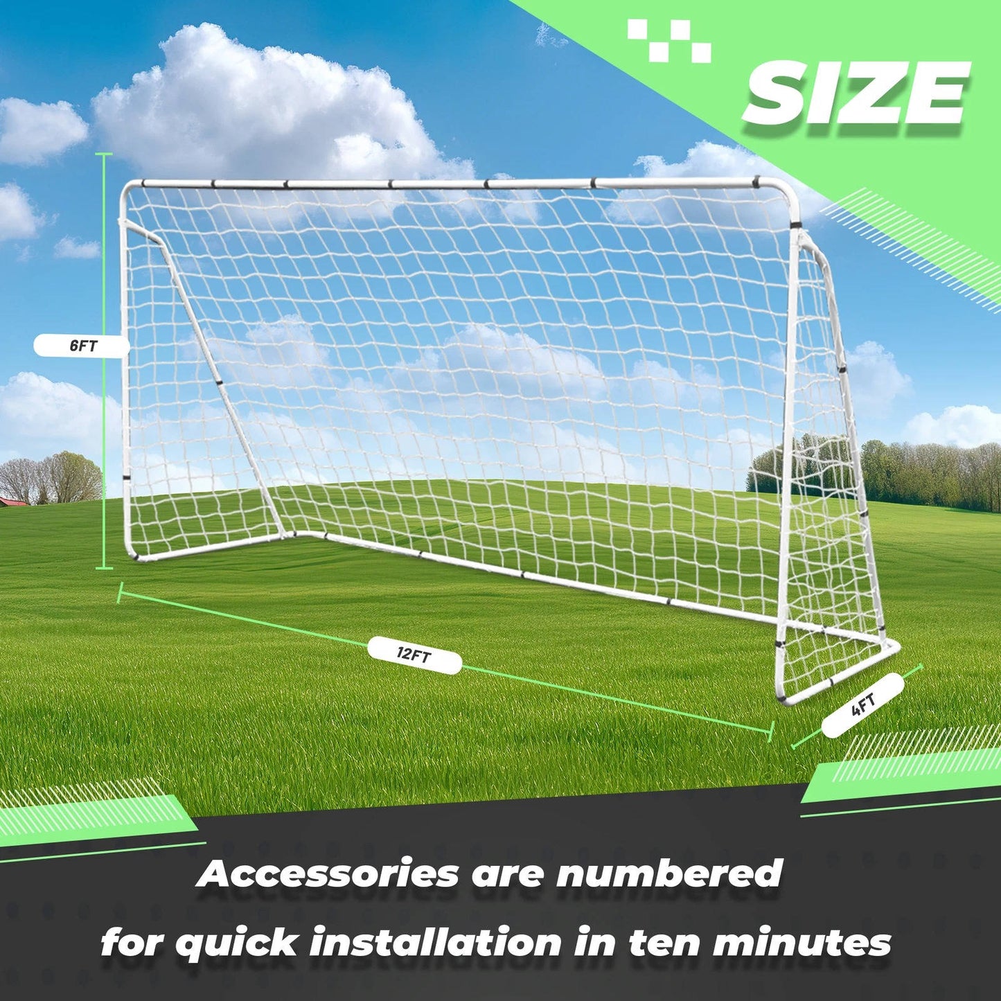 Compact 12x6ft Backyard Soccer Goal Set with Folding Frame