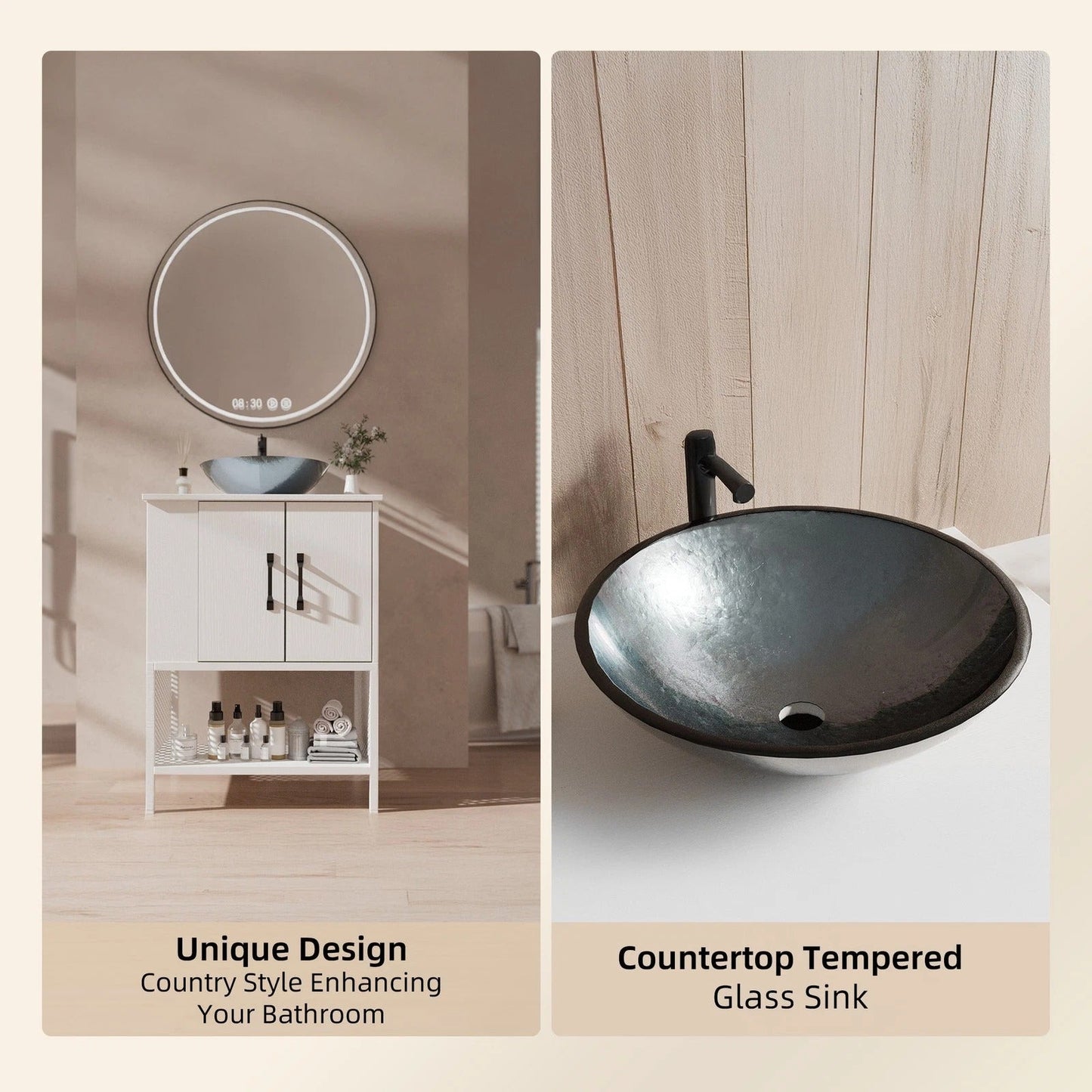 Stylish 24 Bathroom Vanity with Ceramic Sink and Storage