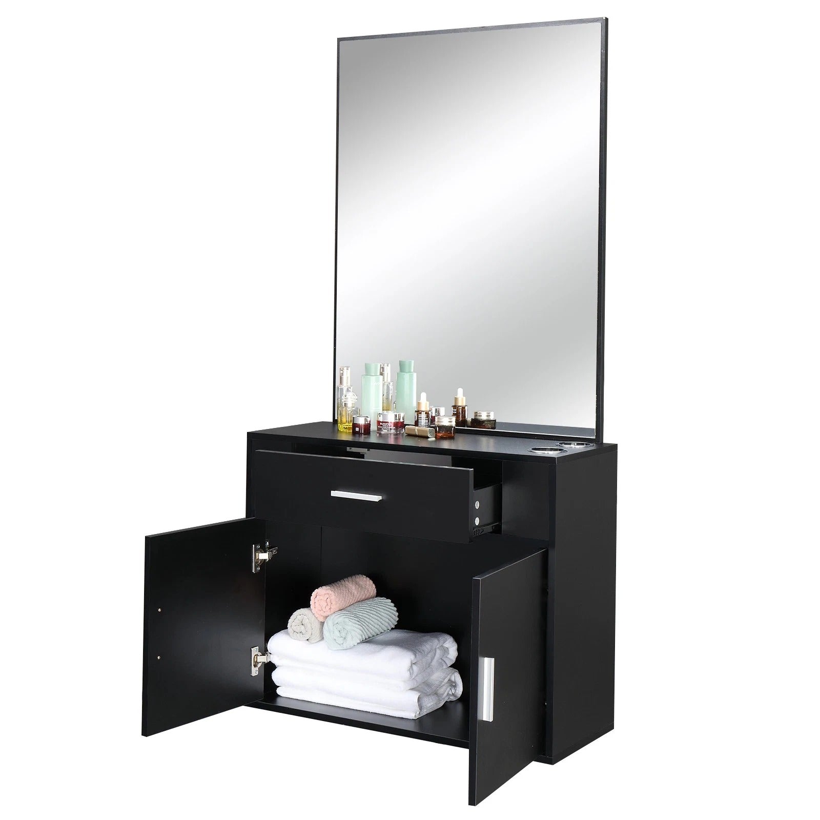 Space Saving Salon Storage Cabinet with Mirror - Pexav
