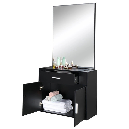 Space Saving Salon Storage Cabinet with Mirror - Pexav