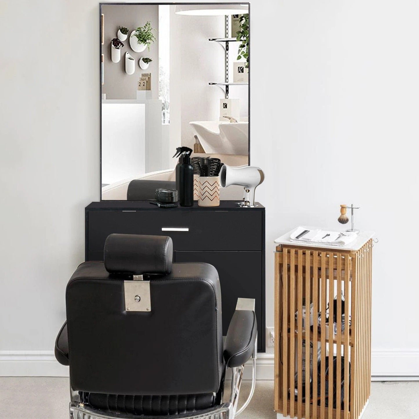 Space Saving Salon Storage Cabinet with Mirror