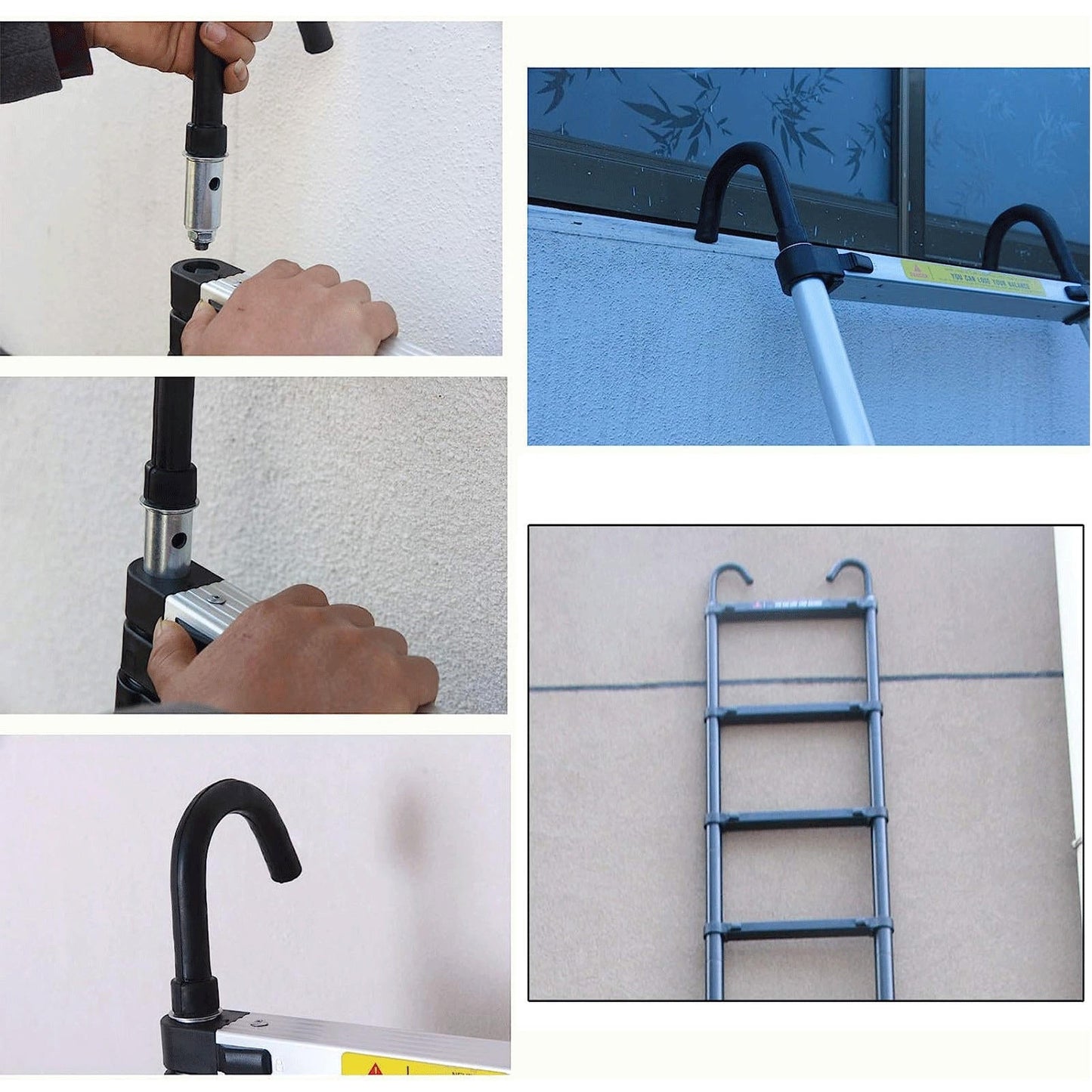 Portable Aluminum Ladder with 2 Roof Hook Attachments