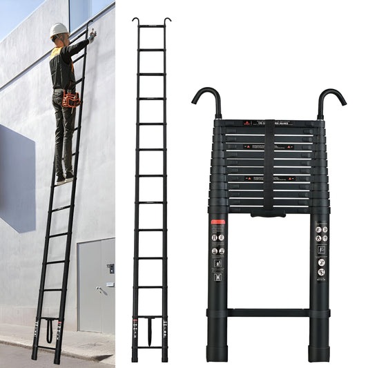 Portable Aluminum Ladder with 2 Roof Hook Attachments - Pexav