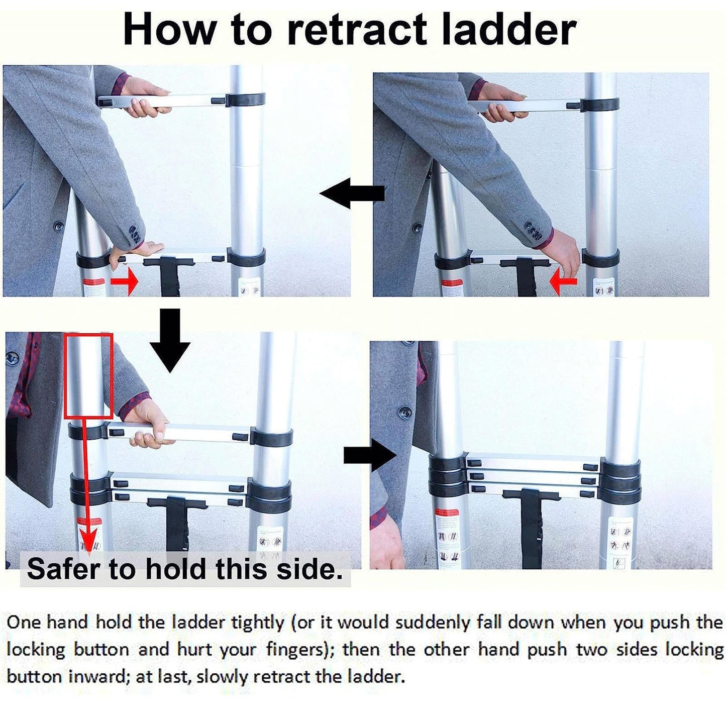 Portable Aluminum Ladder with 2 Roof Hook Attachments