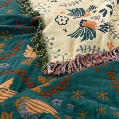 Colorful Floral Pattern Reversible Cotton Blanket