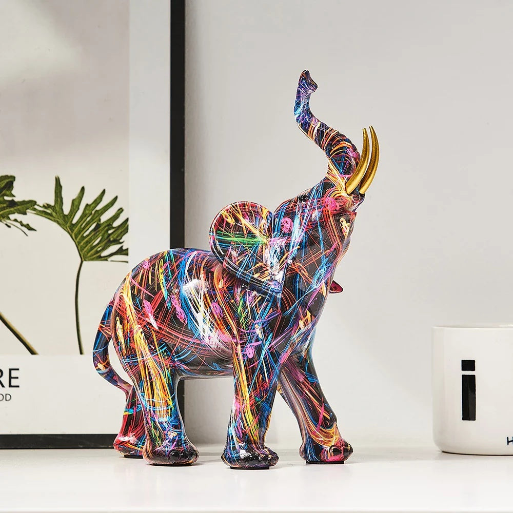 Vibrant Art Elephant Statue – Bright Resin Figurine - Pexav
