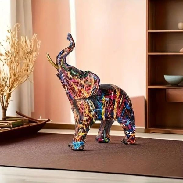 Vibrant Art Elephant Statue – Bright Resin Figurine