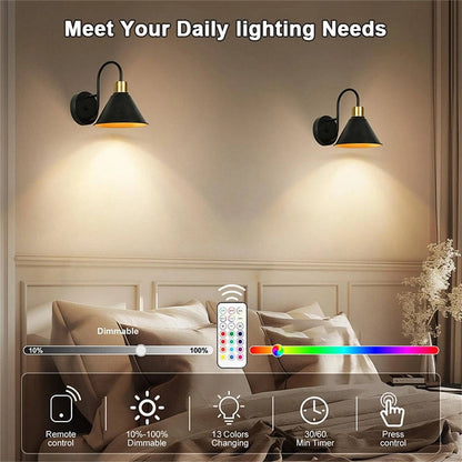 2 Pack Wireless LED Wall Lights with Remote Control