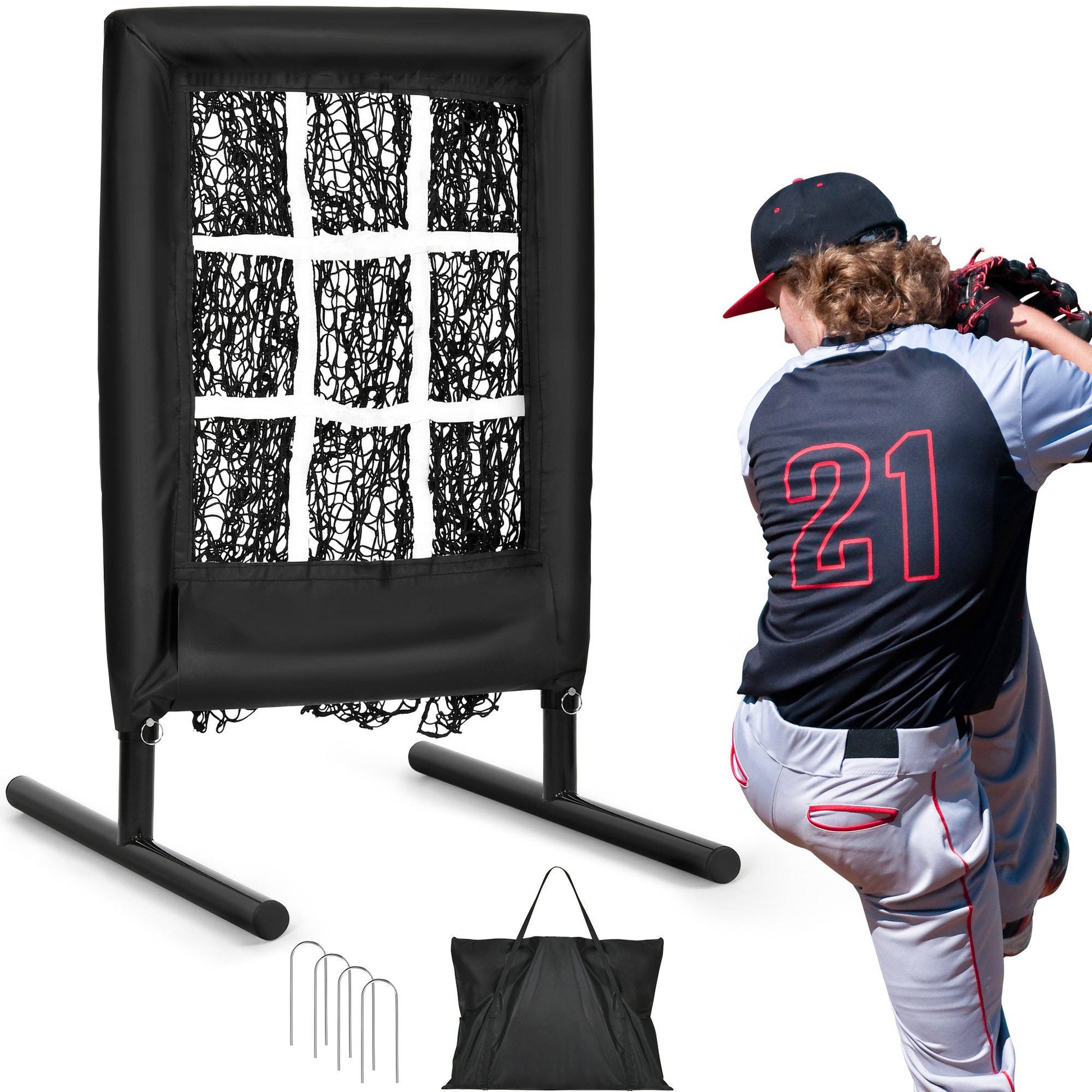Compact Baseball Pitching Target Net With Strike Zone - Pexav
