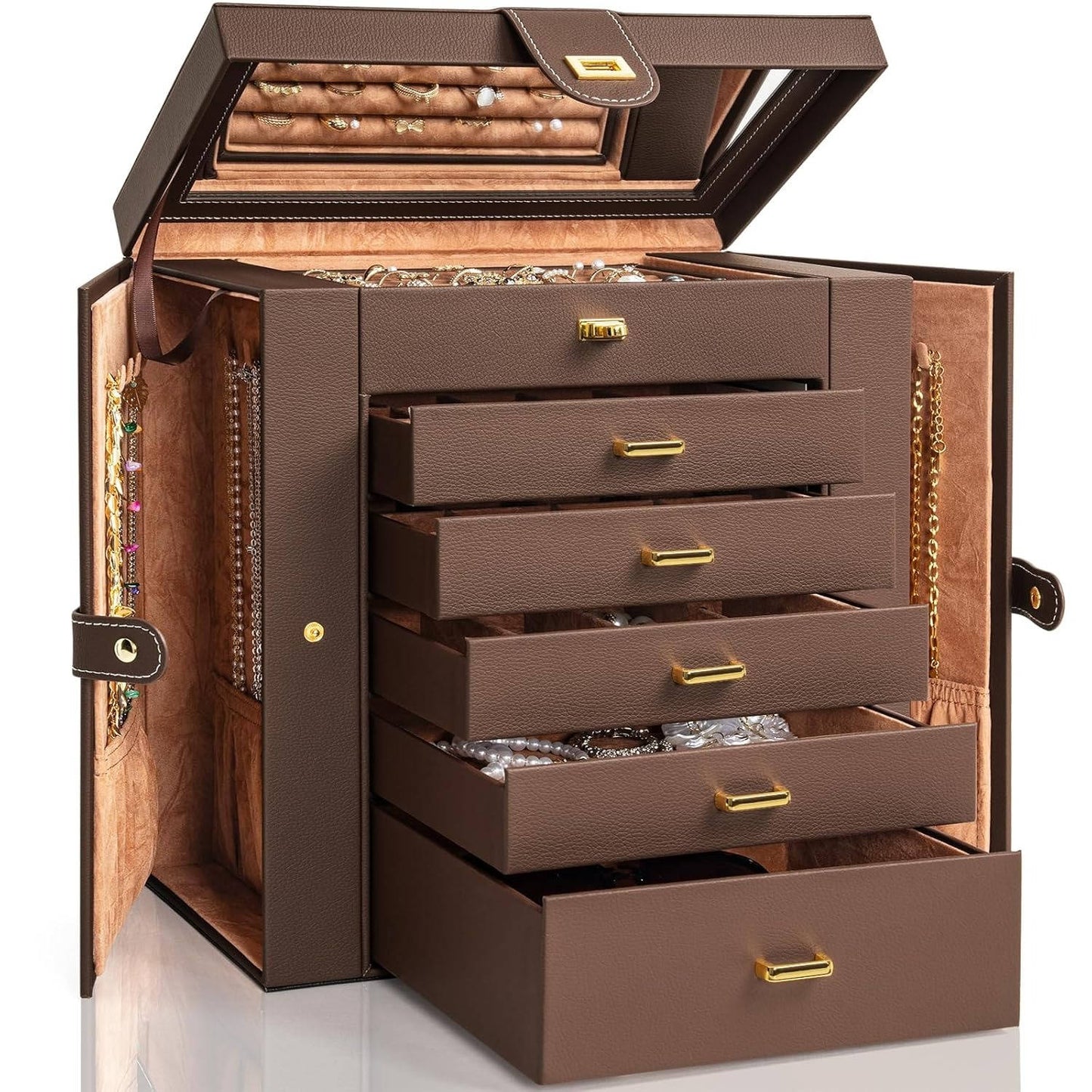 Spacious 6 Drawer Leather Jewellery Case