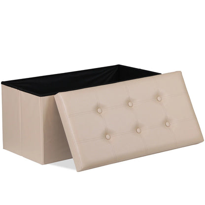 Compact Cream Collapsible Storage Ottoman Footrest