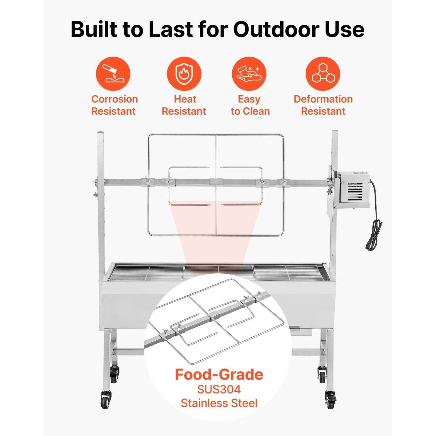 Large Outdoor BBQ Rotisserie Grill Kit 52 Stainless Steel