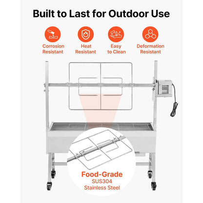 Large Outdoor BBQ Rotisserie Grill Kit 52 Stainless Steel