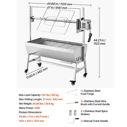 Large Outdoor BBQ Rotisserie Grill Kit 52 Stainless Steel