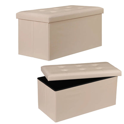 Compact Cream Collapsible Storage Ottoman Footrest - Pexav